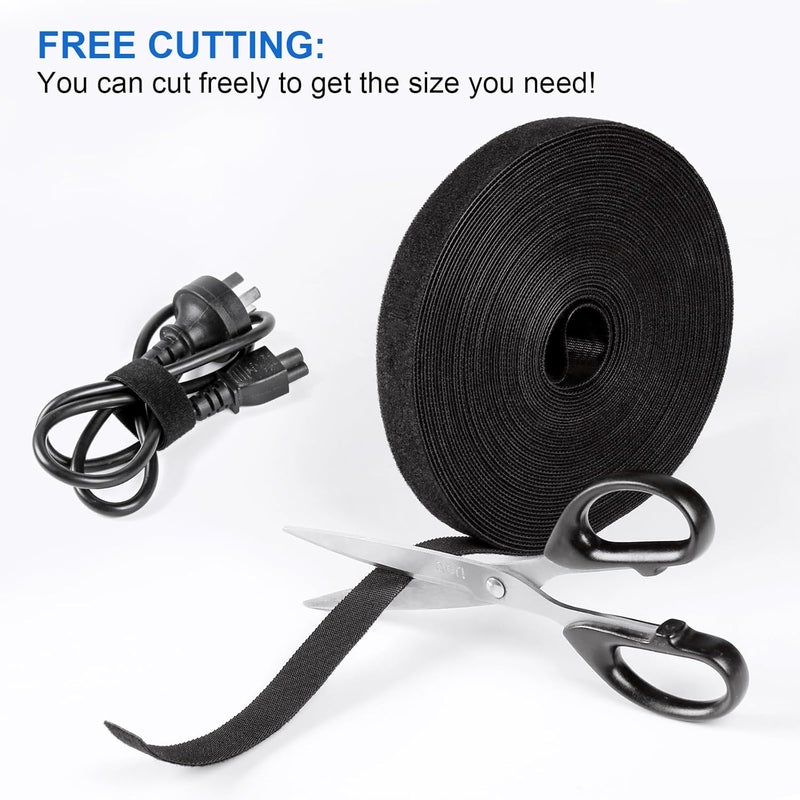 Oneleaf Hook and Loop Roll Reusable Fastening Cable Ties, Free Cutting Multi-Purpose Cable Management Tape，Black Heavy Duty Wire Management for Home and Office - Image 2